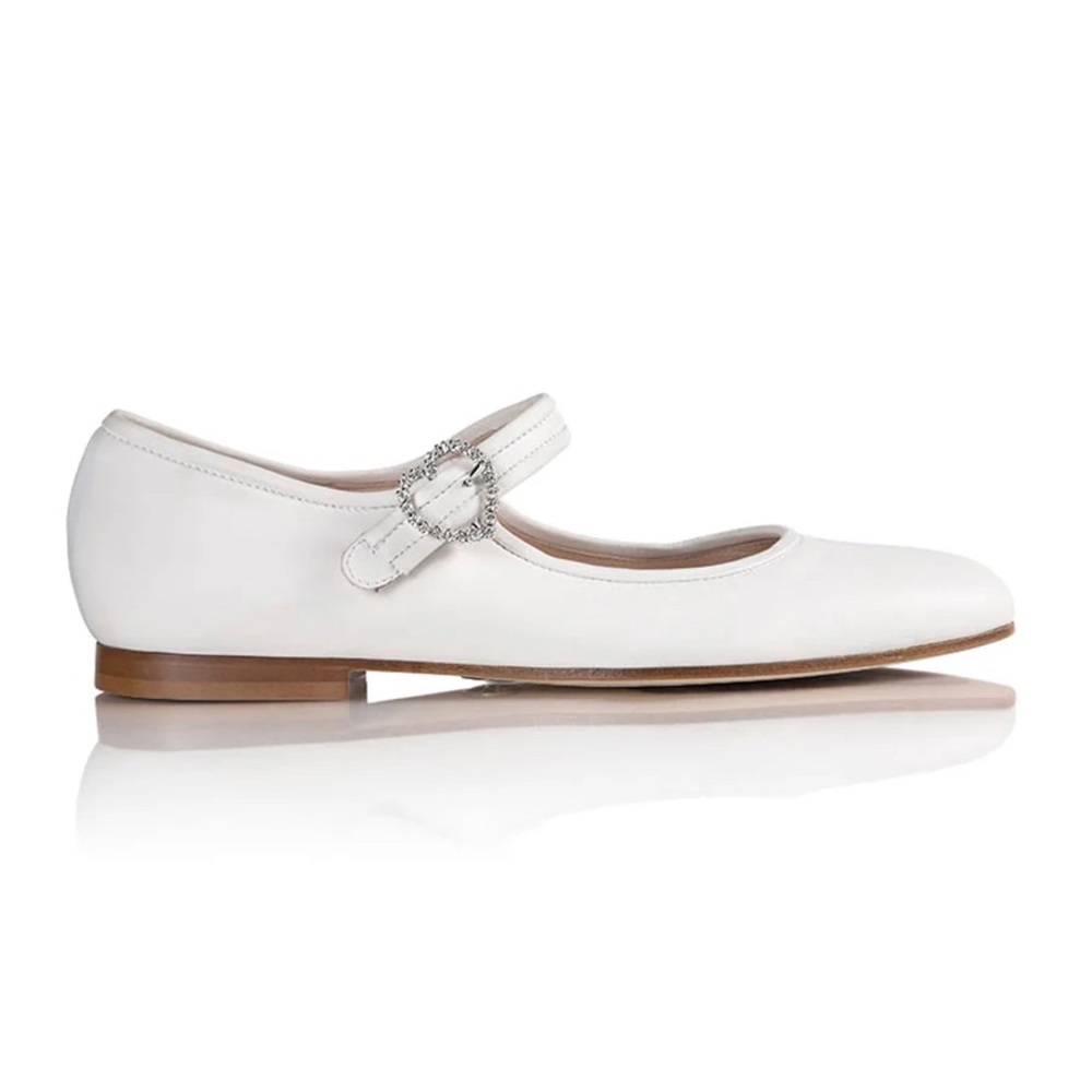 Brother Vellies Picnic Shoes White Mary Jane Flats with Rhinestone Buckle 7.5 8